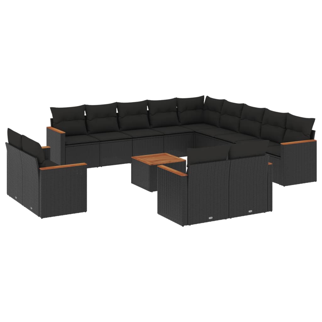 14-dijelni set vrtnih sofa s jastucima poliratan crni