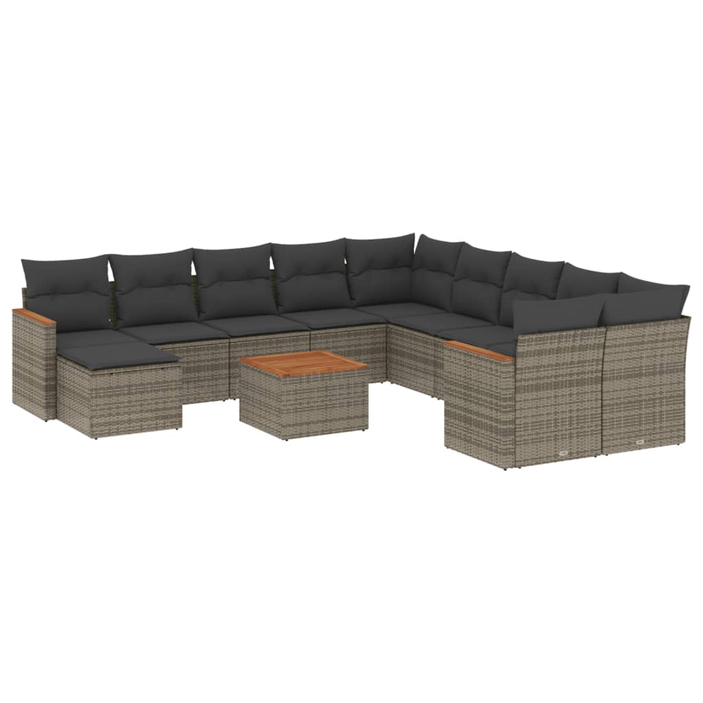 12-dijelni set vrtnih sofa od poliratana s jastucima sivi