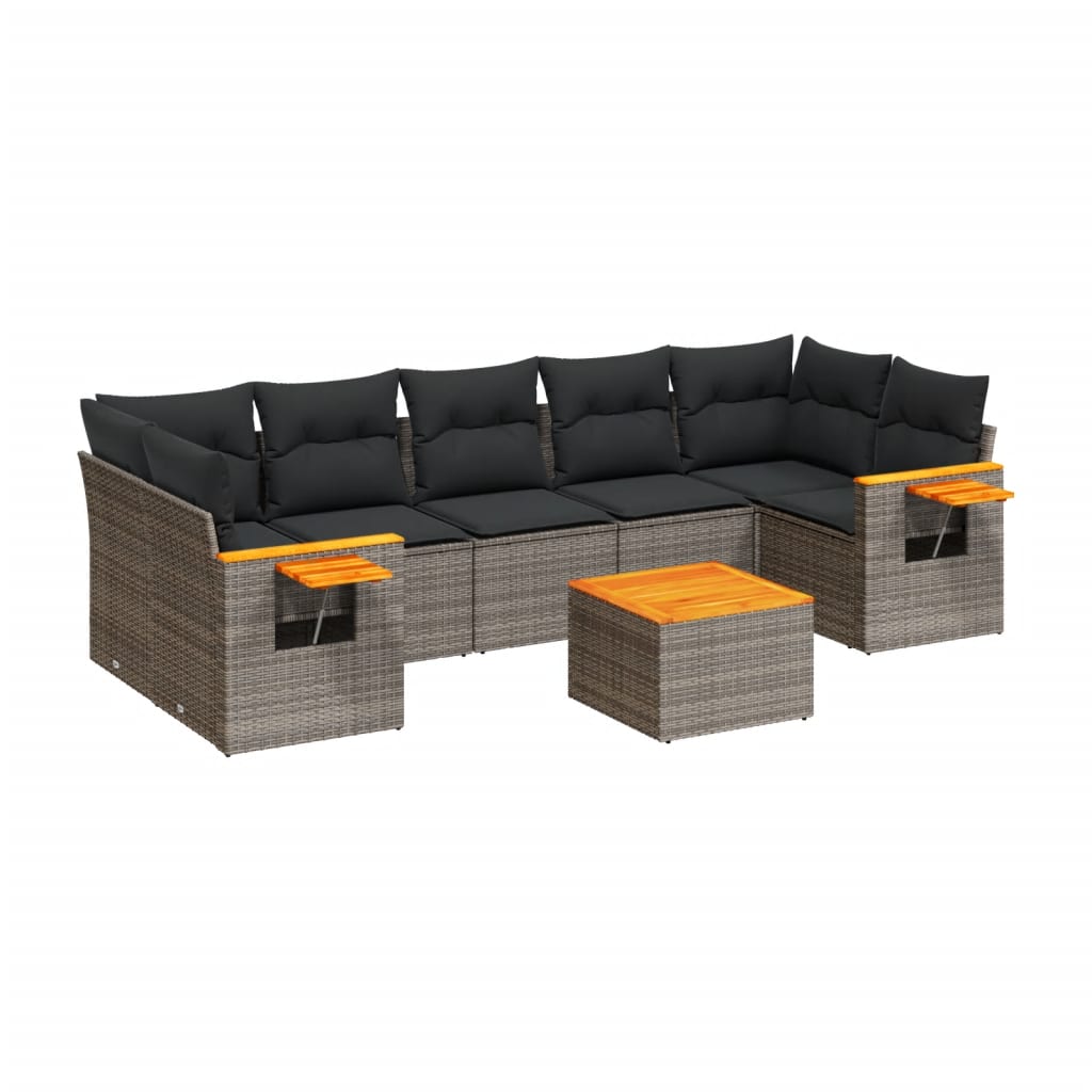 8-dijelni set vrtnih sofa od poliratana s jastucima sivi