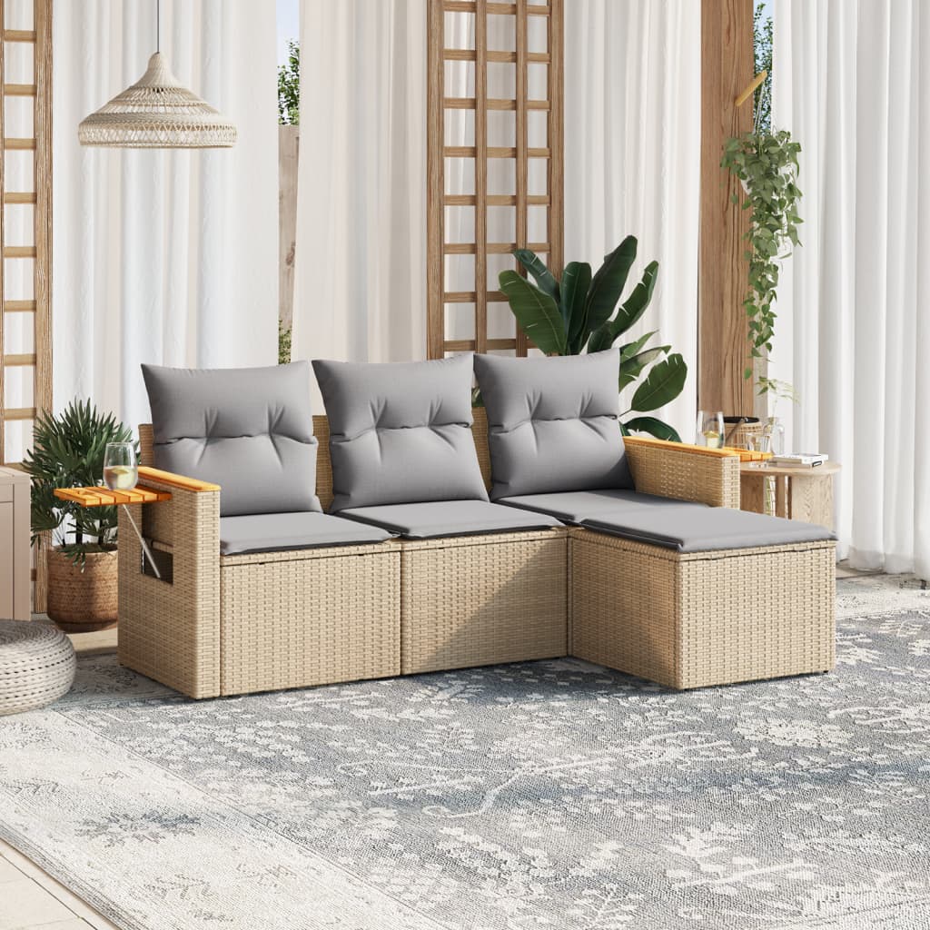 4-dijelni set vrtnih sofa s jastucima bež od poliratana