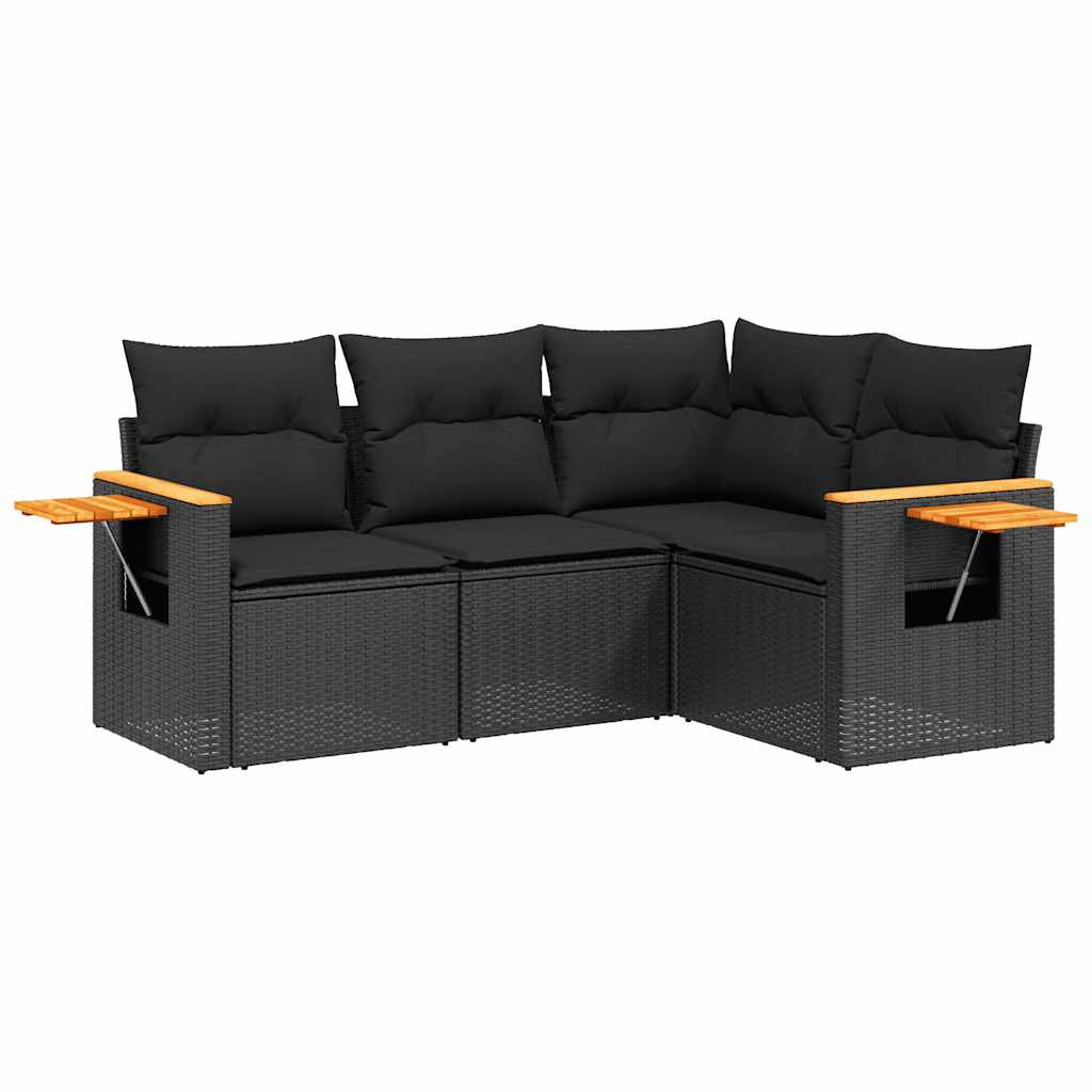 4-dijelni set vrtnih sofa od poliratana s jastucima crni