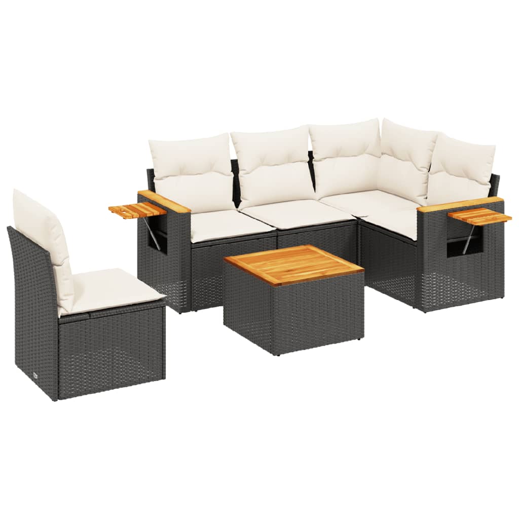 6-dijelni set vrtnih sofa s jastucima crni od poliratana
