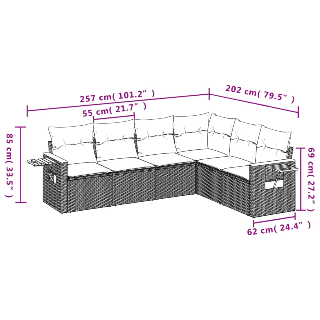 6-dijelni set vrtnih sofa s jastucima crni od poliratana