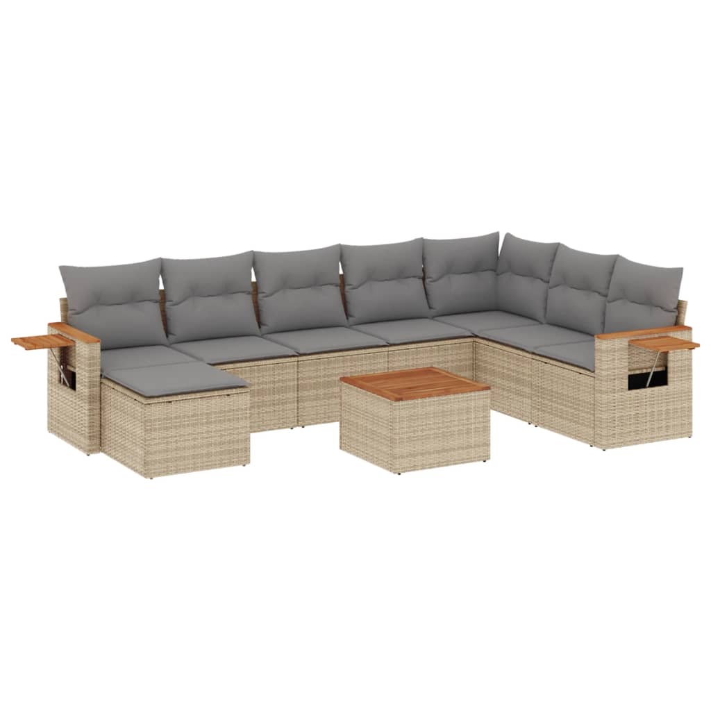 9-dijelni set vrtnih sofa s jastucima bež od poliratana