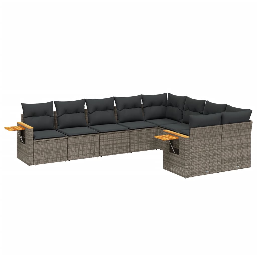 9-dijelni set vrtnih sofa od poliratana s jastucima sivi