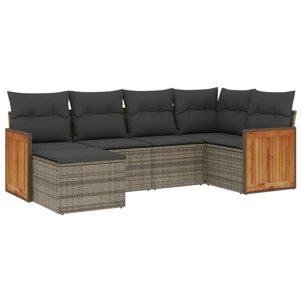 6-dijelni set vrtnih sofa od poliratana s jastucima sivi