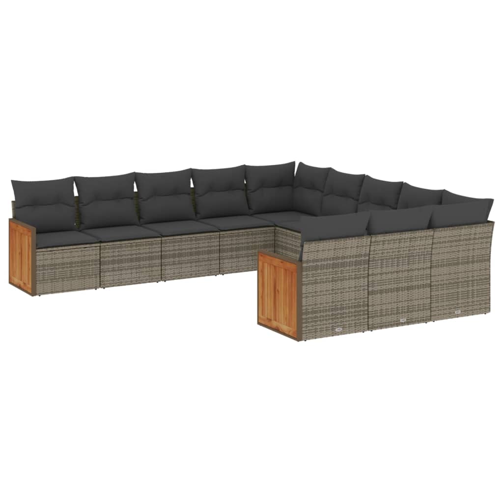 11-dijelni set vrtnih sofa od poliratana s jastucima sivi