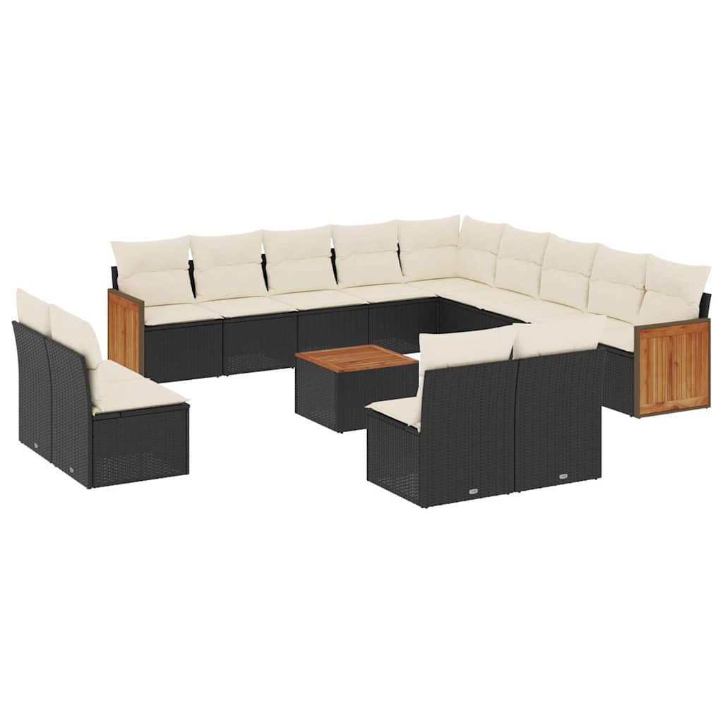 14-dijelni set vrtnih sofa s jastucima poliratan crni