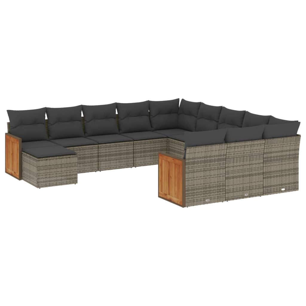12-dijelni set vrtnih sofa od poliratana s jastucima sivi