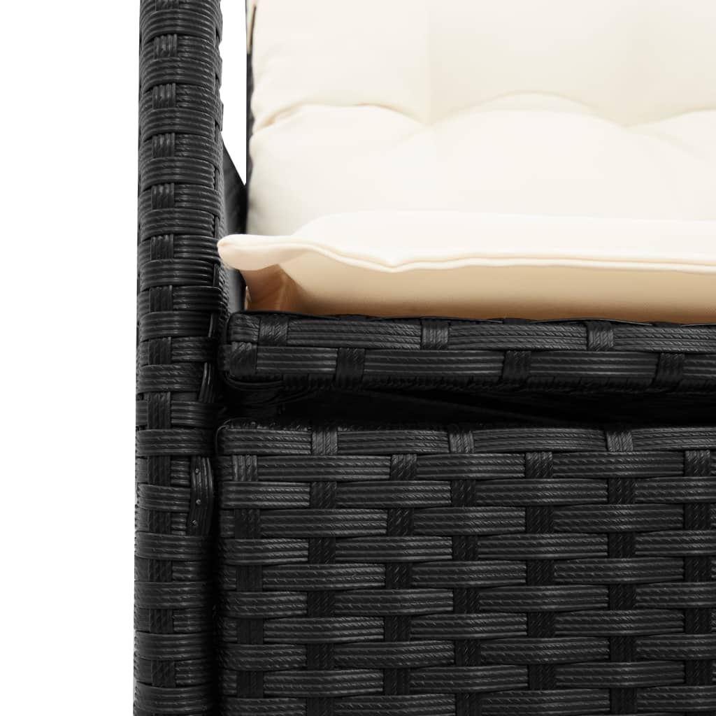 3-dijelni bistro set s jastucima crni od poliratana