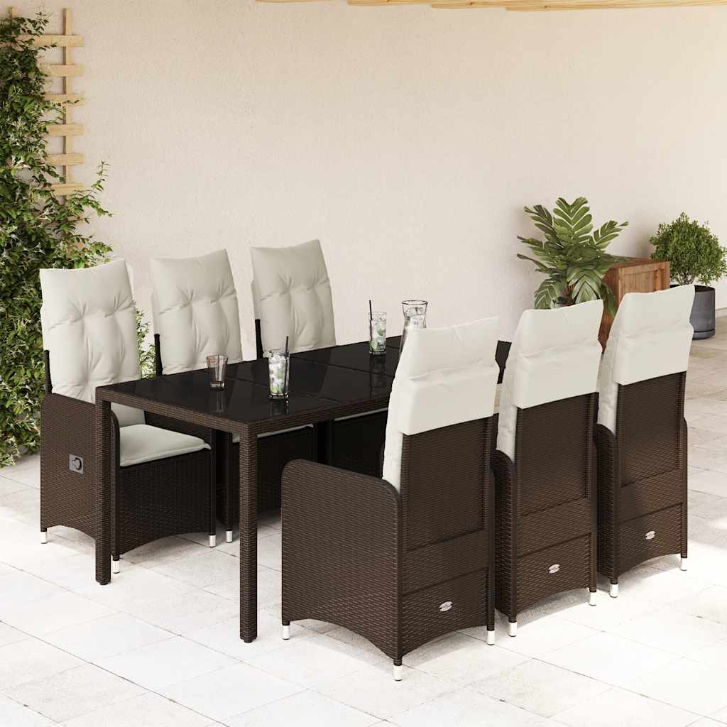 7-dijelni vrtni bistro set od poliratana s jastucima smeđi