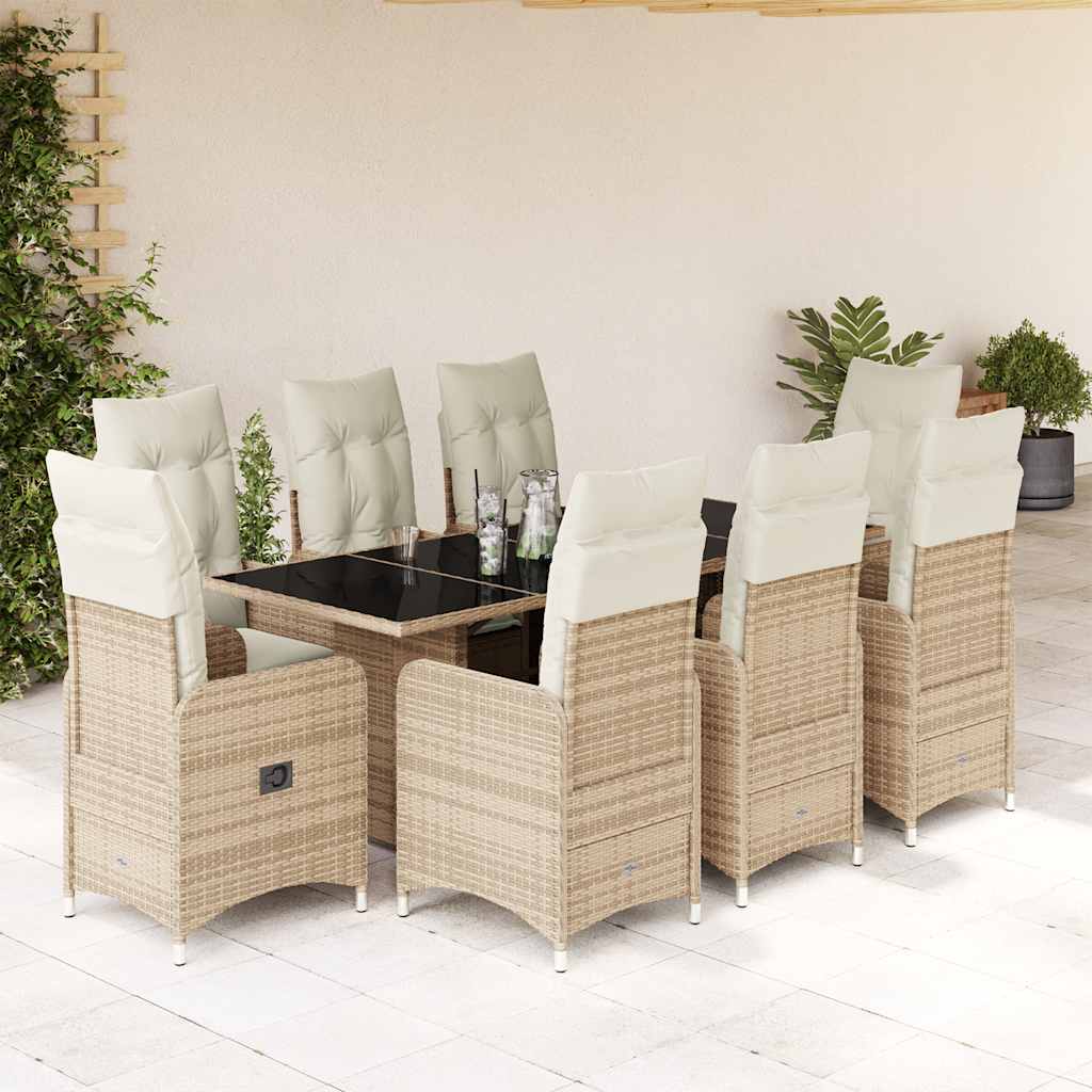 9-dijelni vrtni bistro set od poliratana s jastucima bež