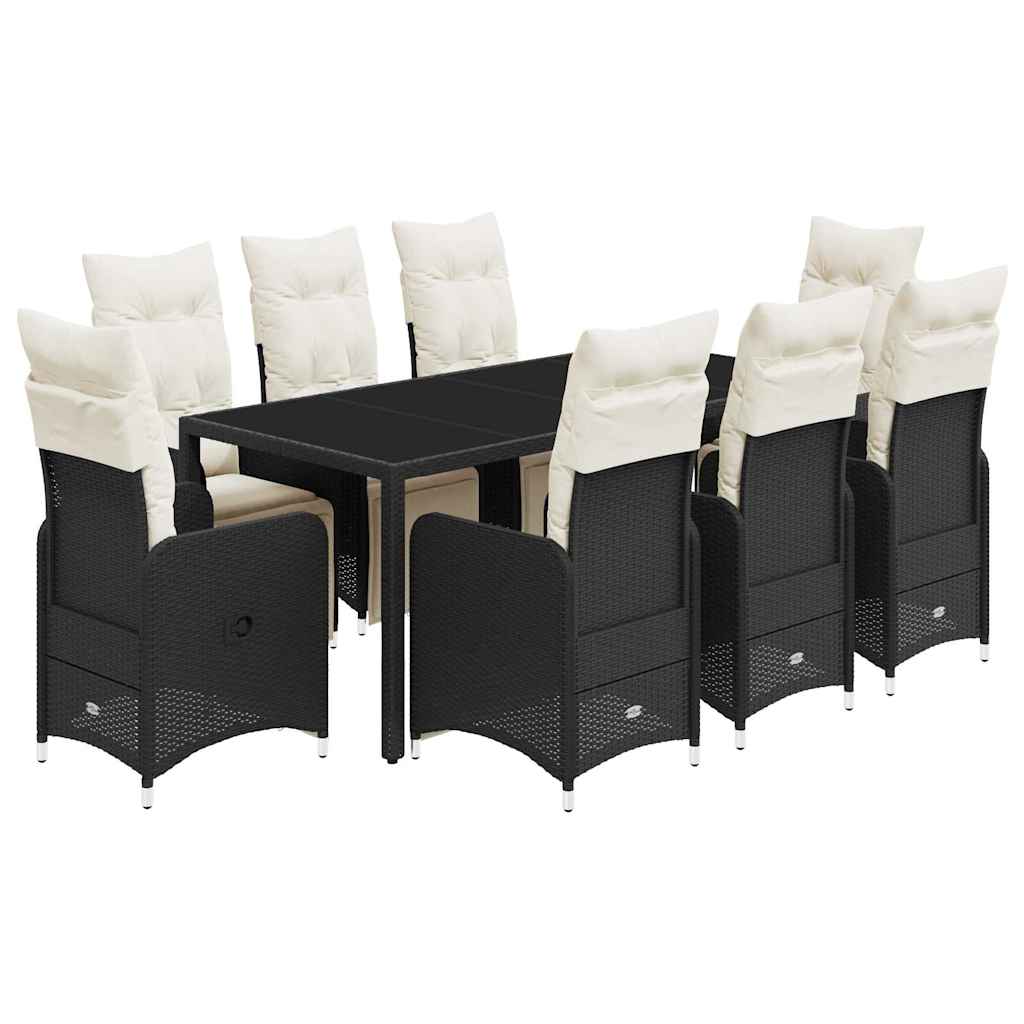 9-dijelni vrtni bistro set od poliratana s jastucima crni