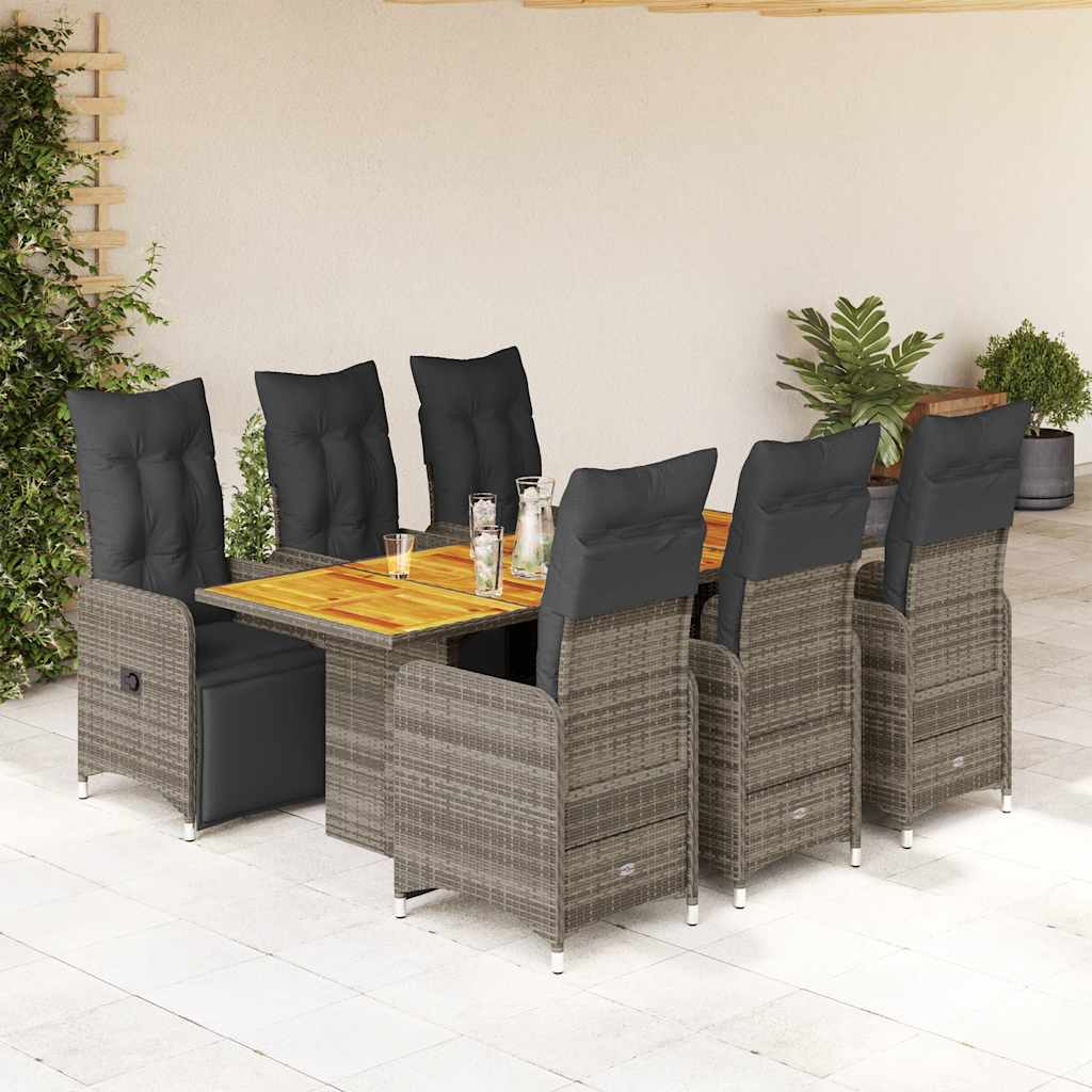 7-dijelni vrtni bistro set od poliratana s jastucima sivi