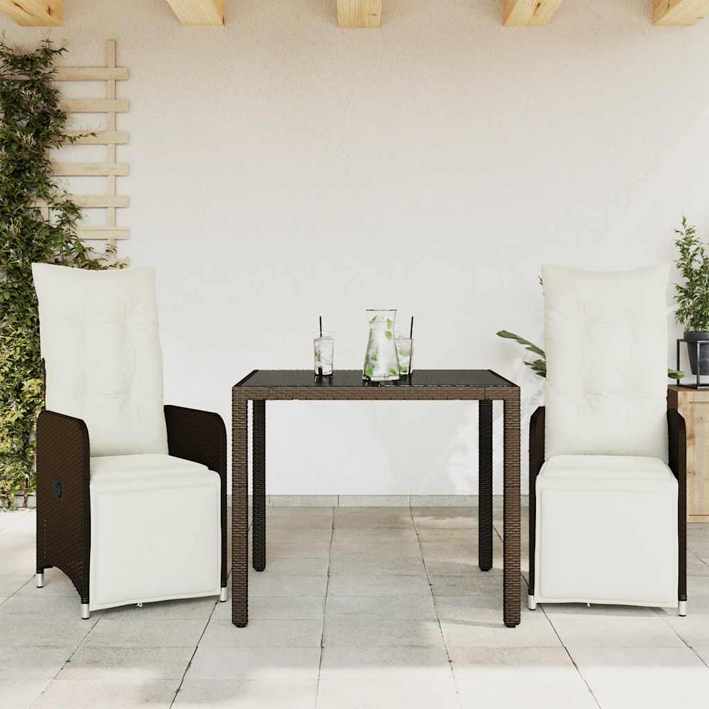 3-dijelni vrtni bistro set od poliratana s jastucima smeđi