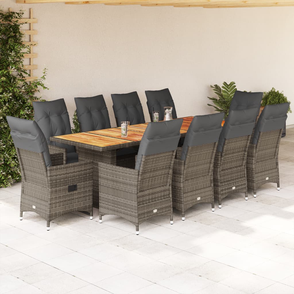 11-dijelni vrtni bistro set od poliratana s jastucima sivi