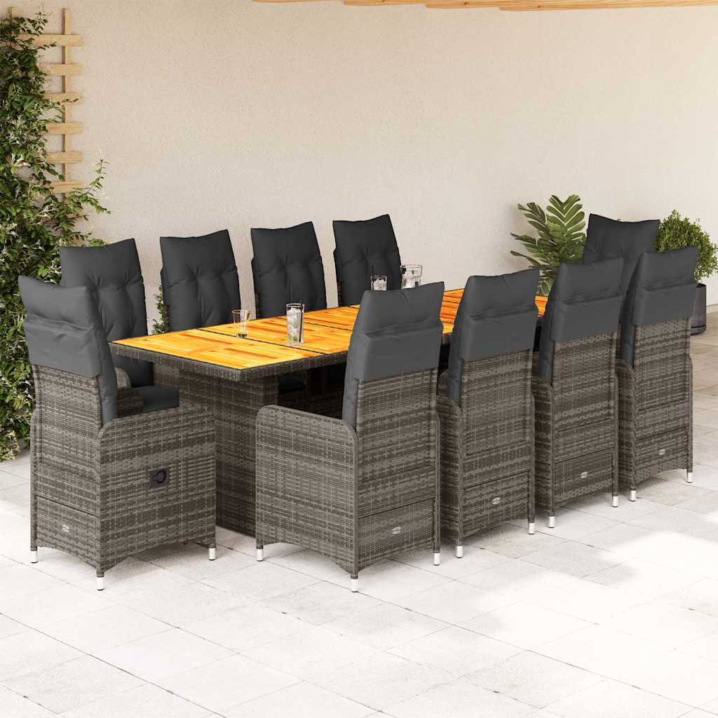 11-dijelni vrtni bistro set od poliratana s jastucima sivi