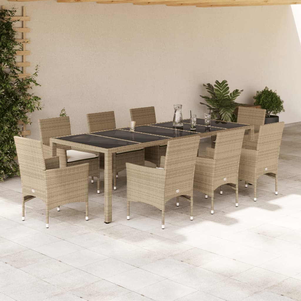 9-dijelni vrtni blagovaonski set s jastucima poliratan i staklo