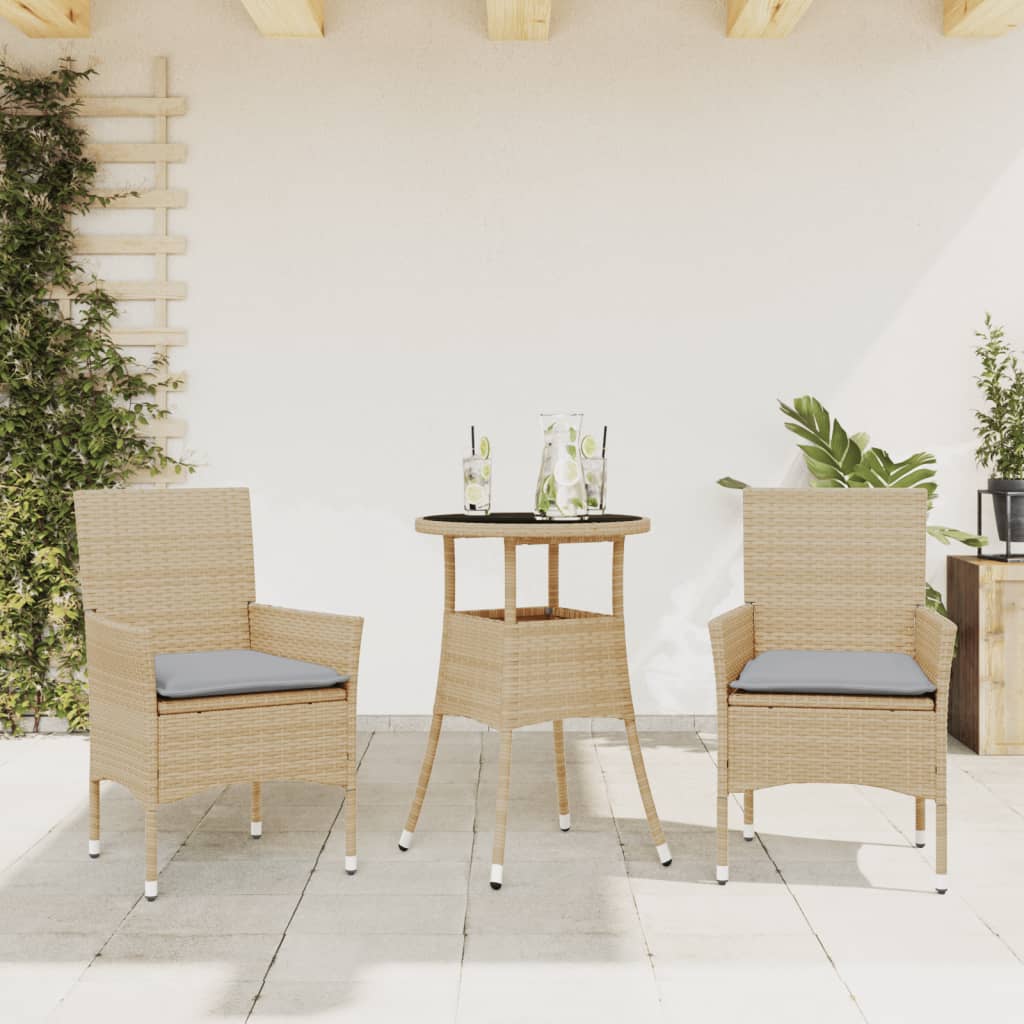 3-dijelni vrtni blagovaonski set s jastucima poliratan i staklo