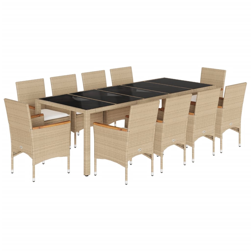11dijelni vrtni blagovaonski set s jastucima poliratan i staklo