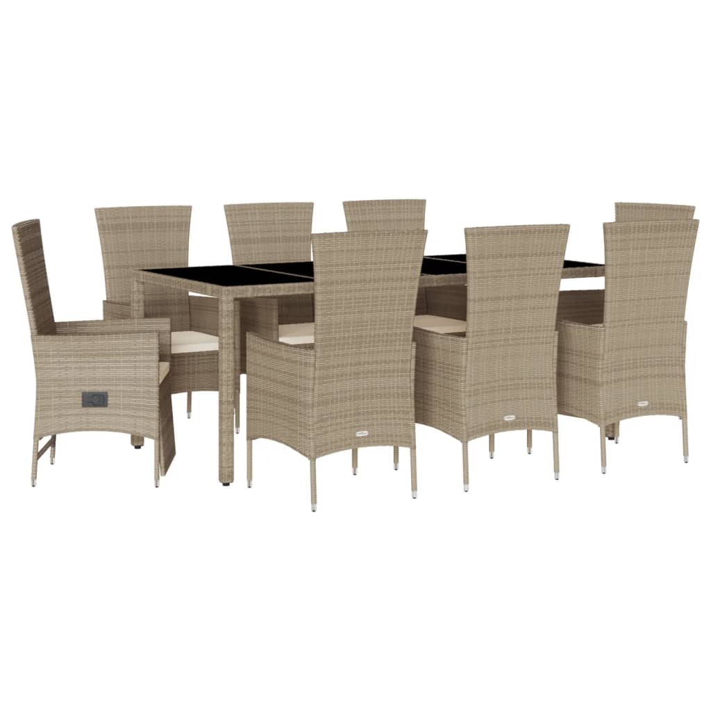 9-dijelni vrtni blagovaonski set od poliratana s jastucima bež