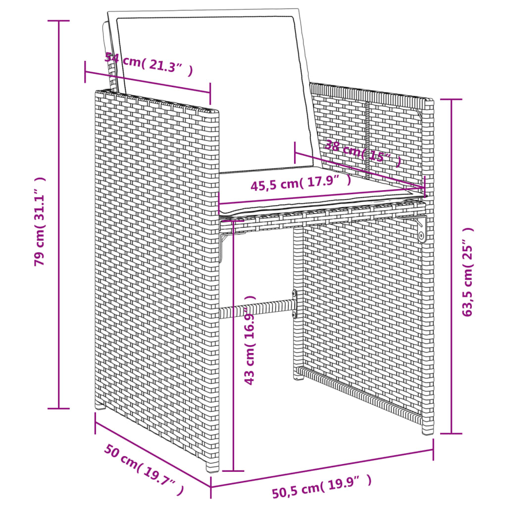 7-dijelni vrtni blagovaonski set od poliratana s jastucima sivi