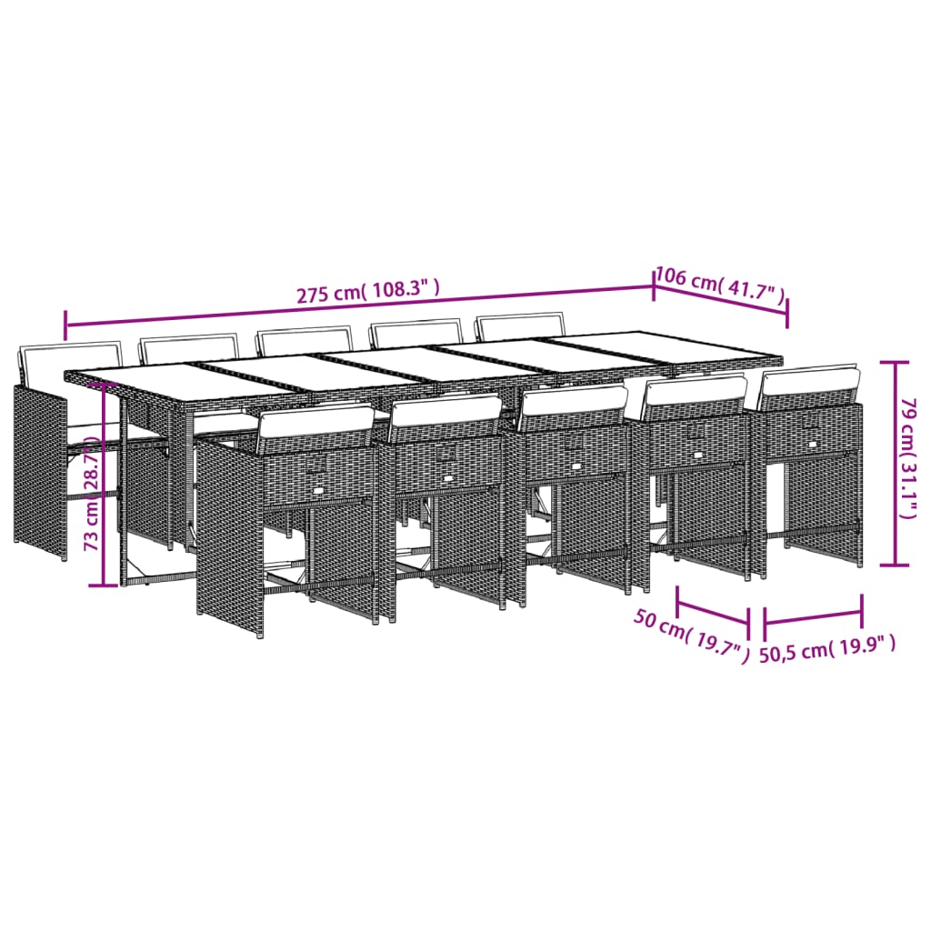 11-dijelni vrtni blagovaonski set s jastucima poliratan smeđi