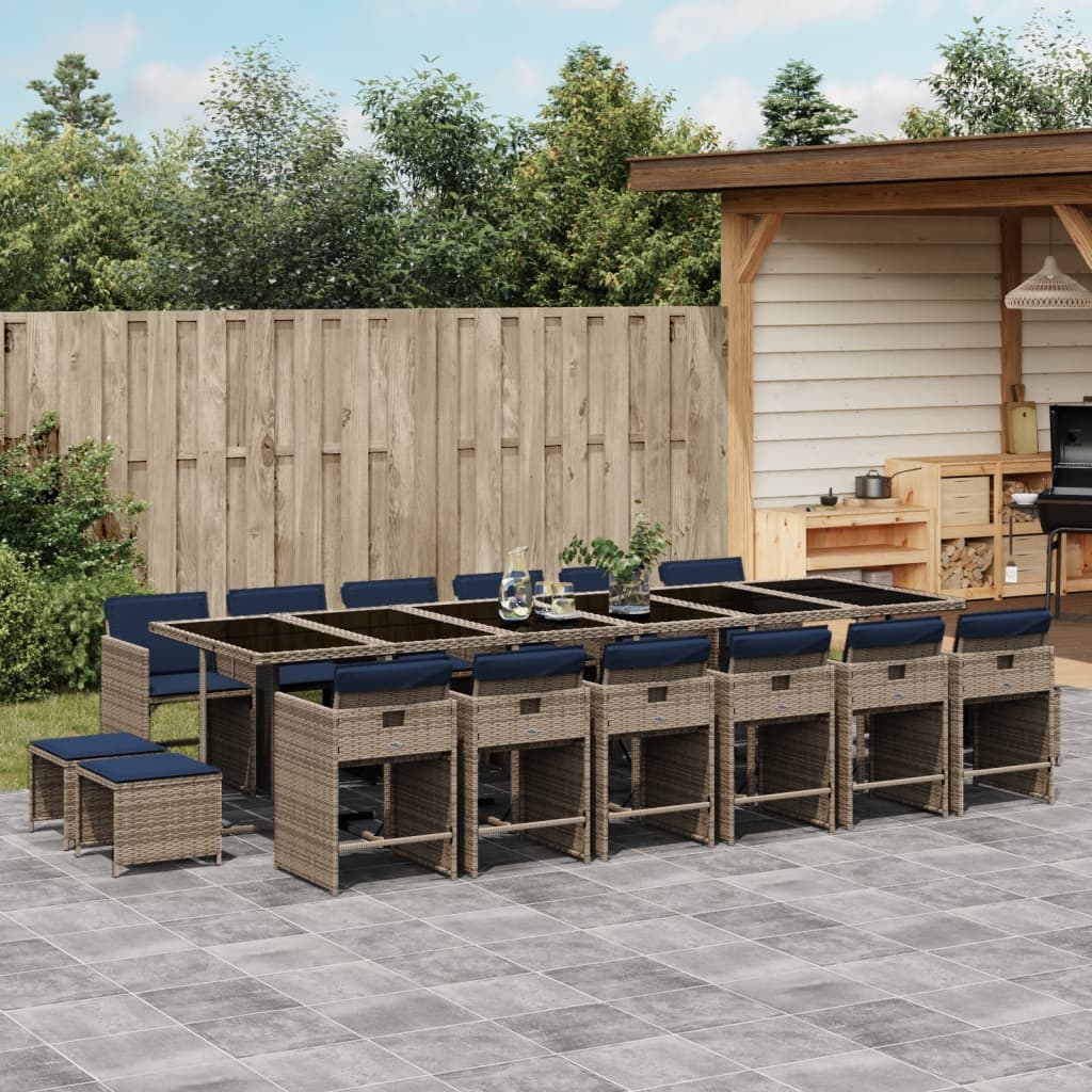 17-dijelni vrtni blagovaonski set s jastucima sivi poli ratan