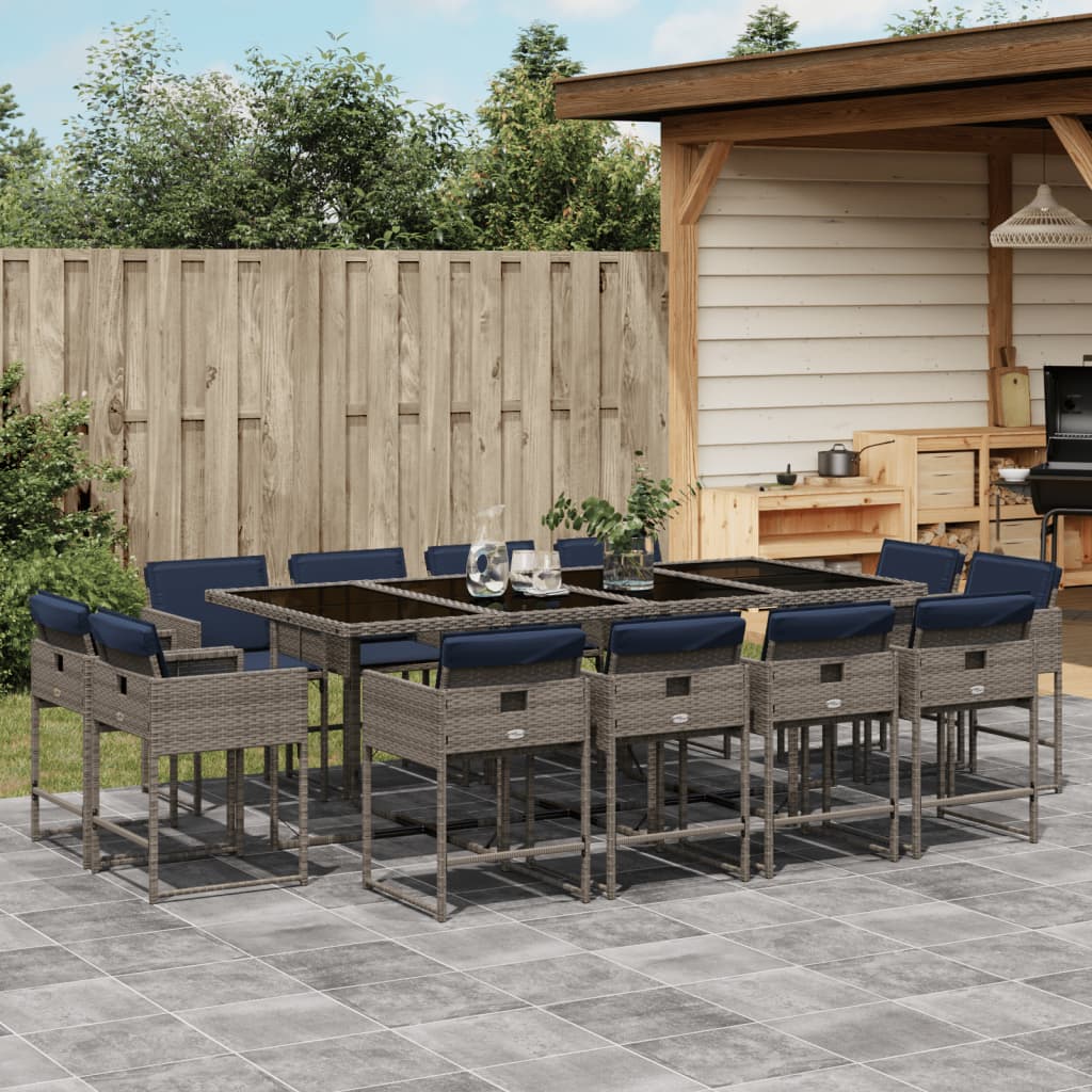 13-dijelni vrtni blagovaonski set s jastucima sivi poliratan