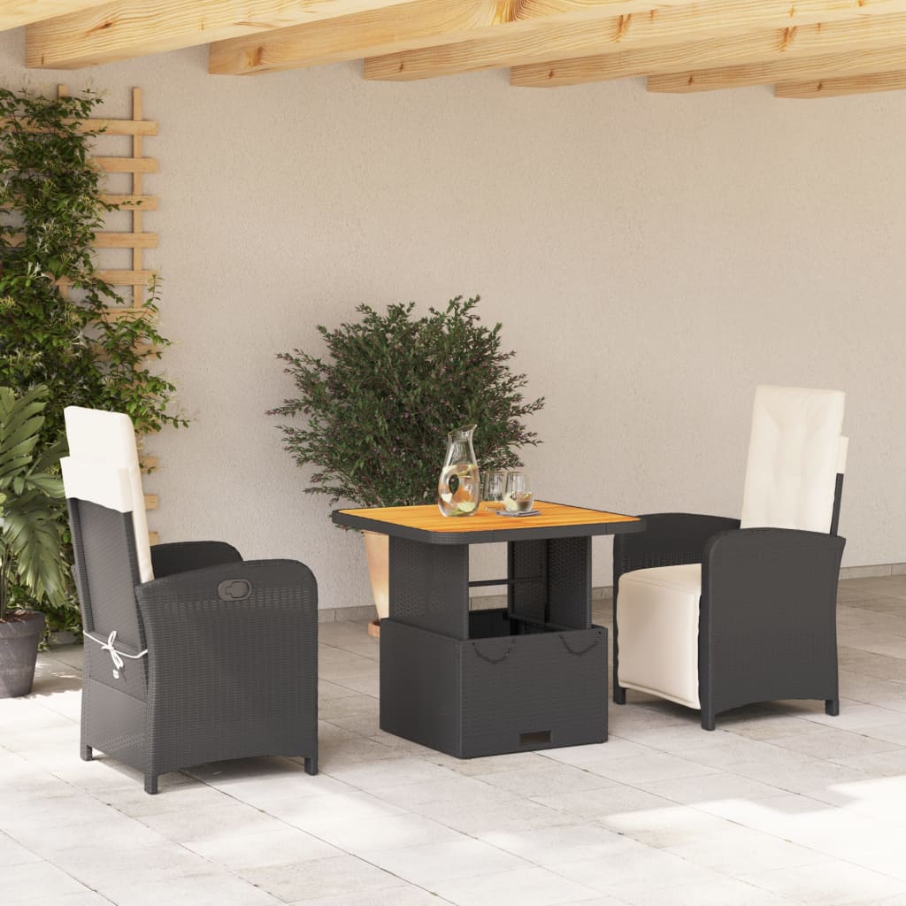 3-dijelni vrtni blagovaonski set s jastucima od poliratana crni