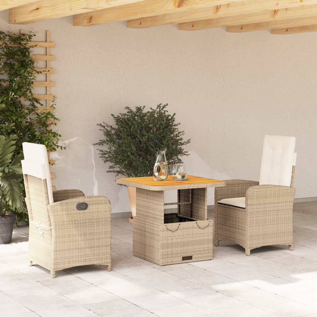 3-dijelni vrtni blagovaonski set od poliratana s jastucima bež