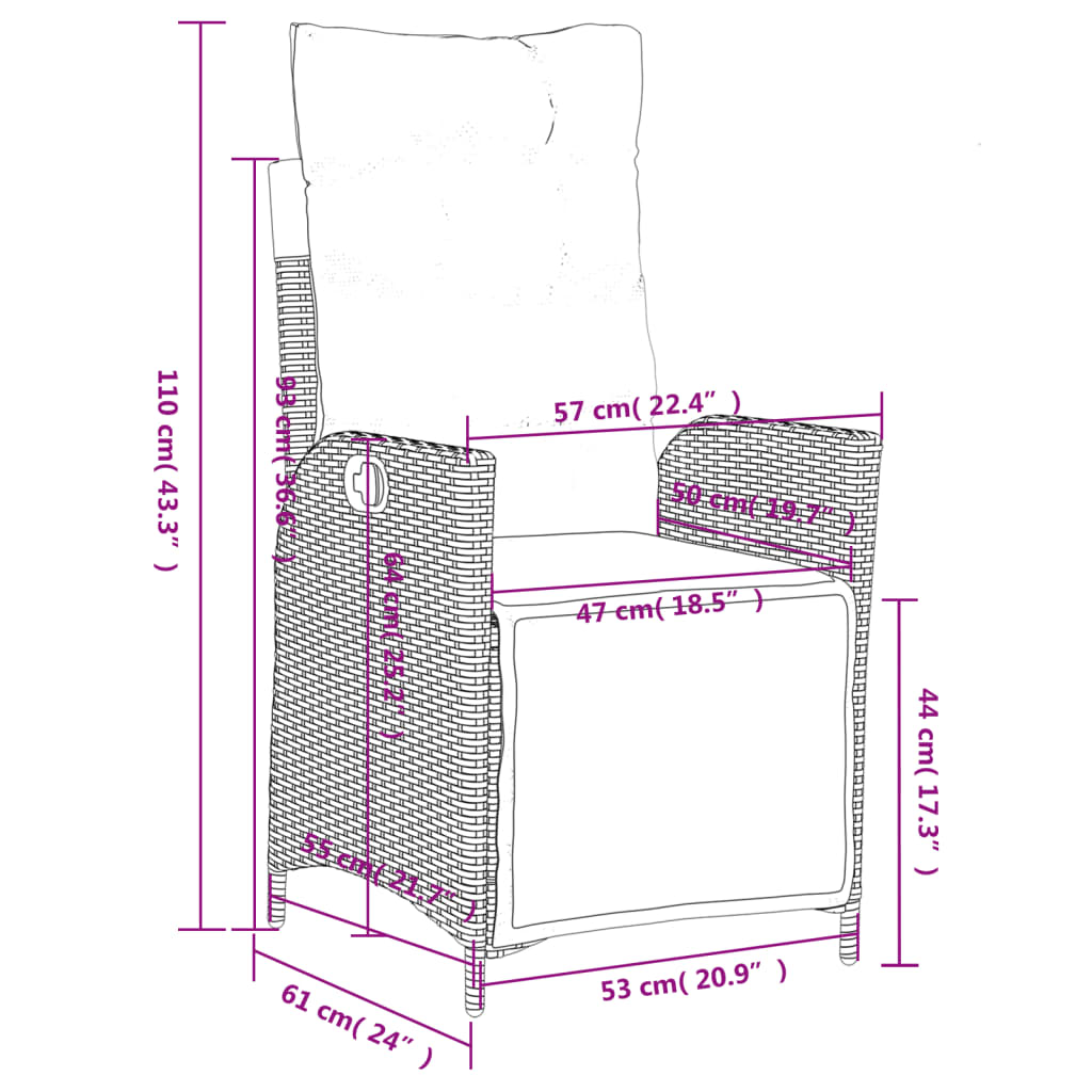 3-dijelni vrtni blagovaonski set sivi od poliratana
