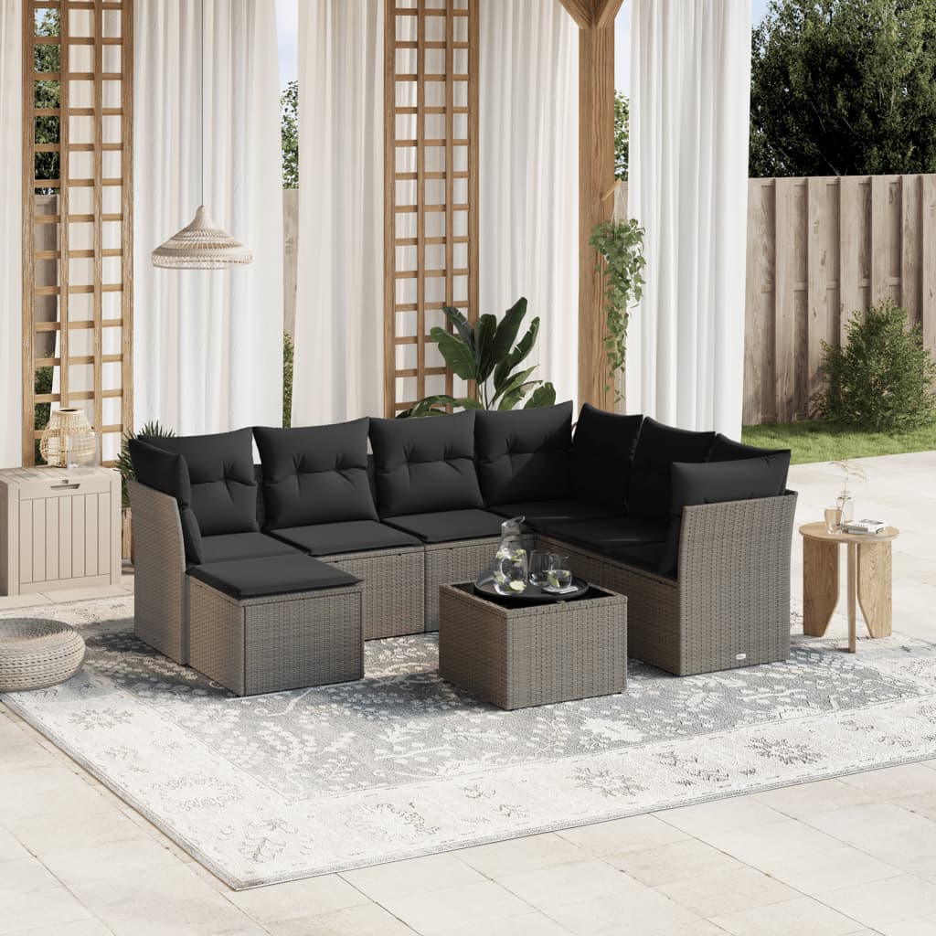 8-dijelni set vrtnih sofa od poliratana s jastucima svjetlosivi