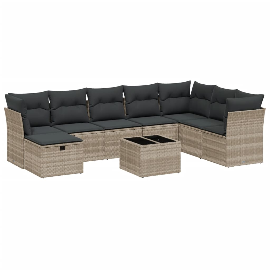 9-dijelni set vrtnih sofa od poliratana s jastucima svjetlosivi