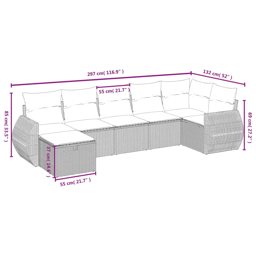 7-dijelni set vrtnih sofa s jastucima bež od poliratana