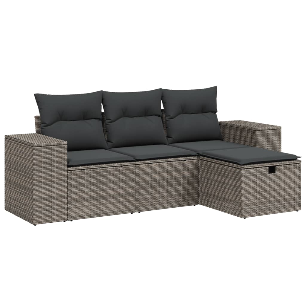4-dijelni set vrtnih sofa od poliratana s jastucima sivi
