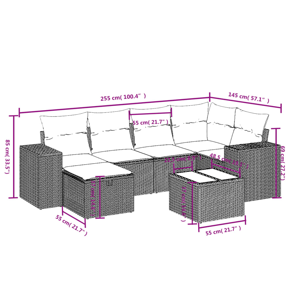 7-dijelni set vrtnih sofa sivi od poliratana