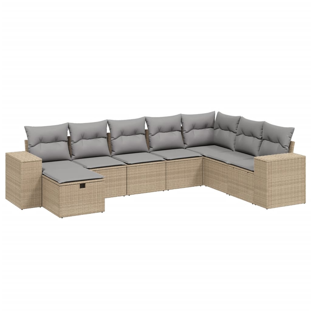 8-dijelni set vrtnih sofa s jastucima bež od poliratana