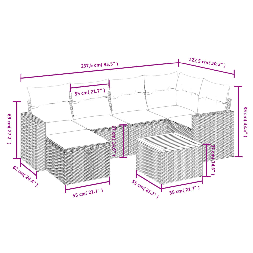 7-dijelni set vrtnih sofa s jastucima bež od poliratana