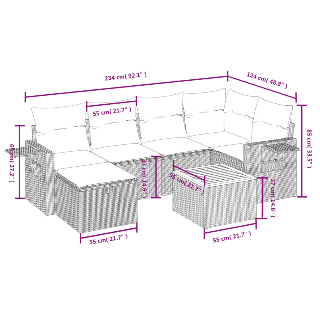 7-dijelni set vrtnih sofa s jastucima bež od poliratana