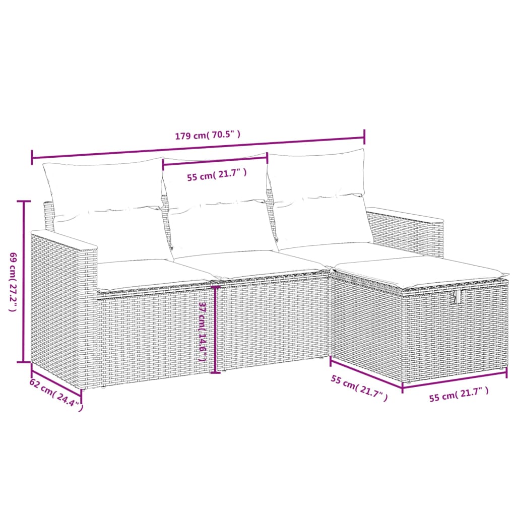 4-dijelni set vrtnih sofa od poliratana s jastucima sivi