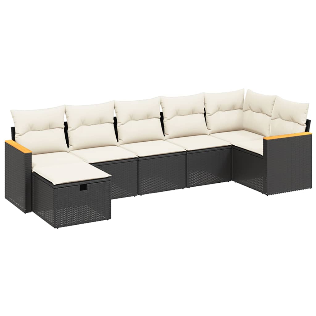 7-dijelni set vrtnih sofa od poliratana s jastucima crni
