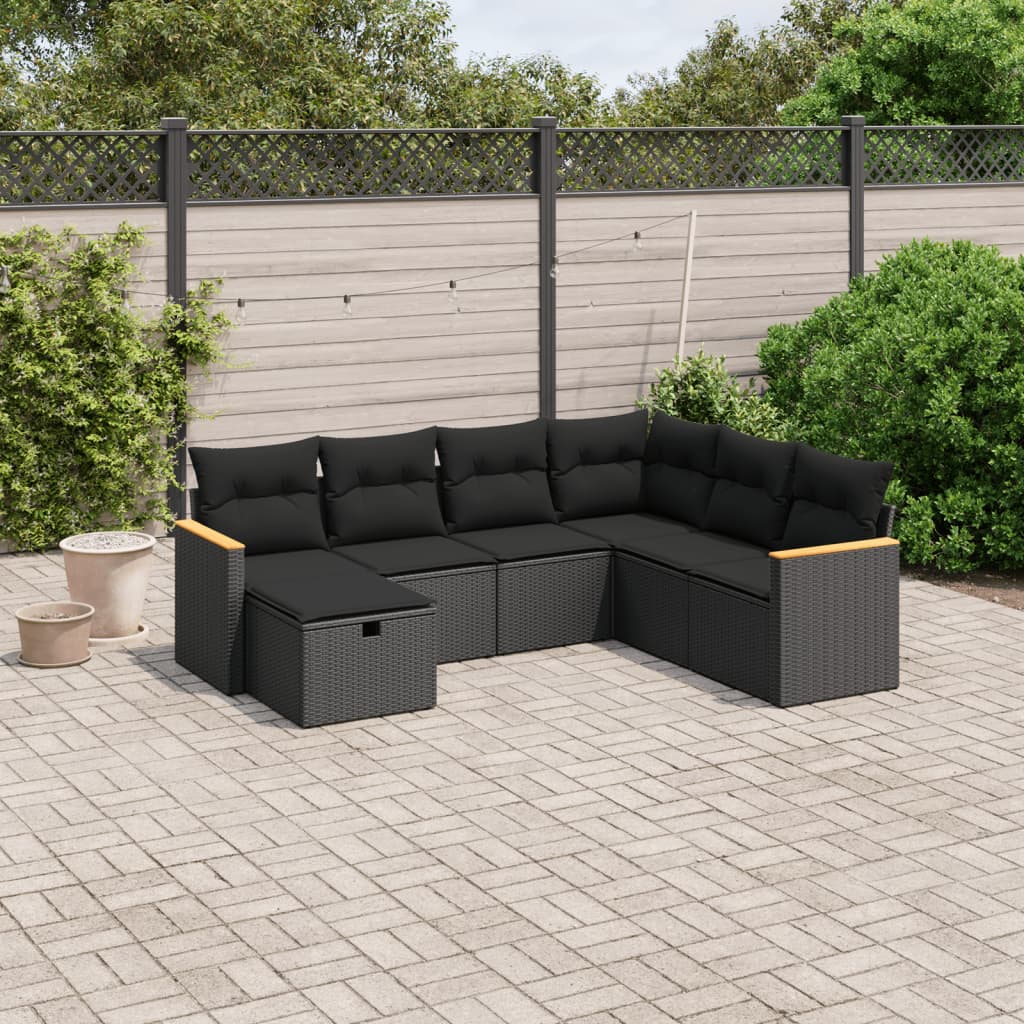 7-dijelni set vrtnih sofa od poliratana s jastucima crni