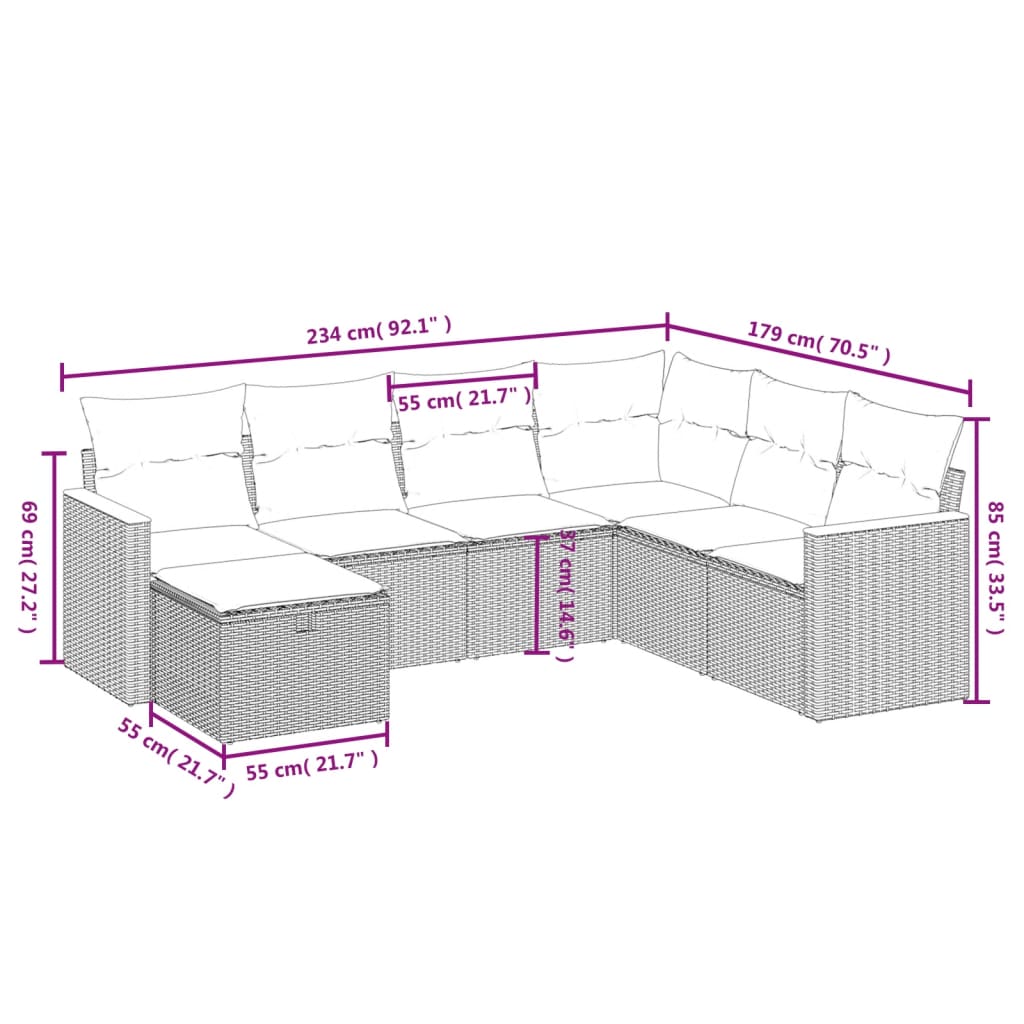 7-dijelni set vrtnih sofa sivi od poliratana
