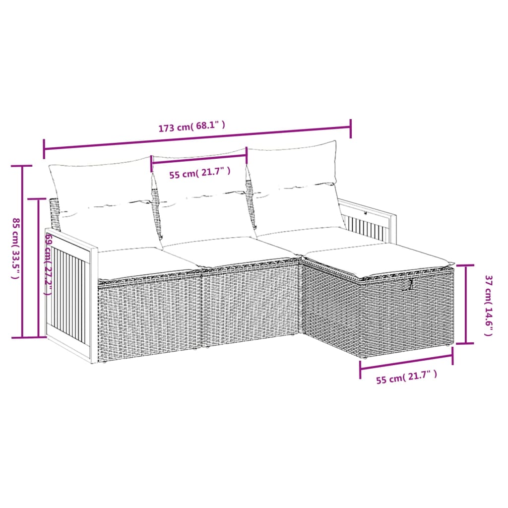 4-dijelni set vrtnih sofa od poliratana s jastucima sivi