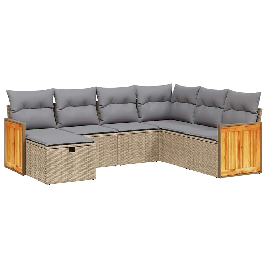 7-dijelni set vrtnih sofa s jastucima bež od poliratana