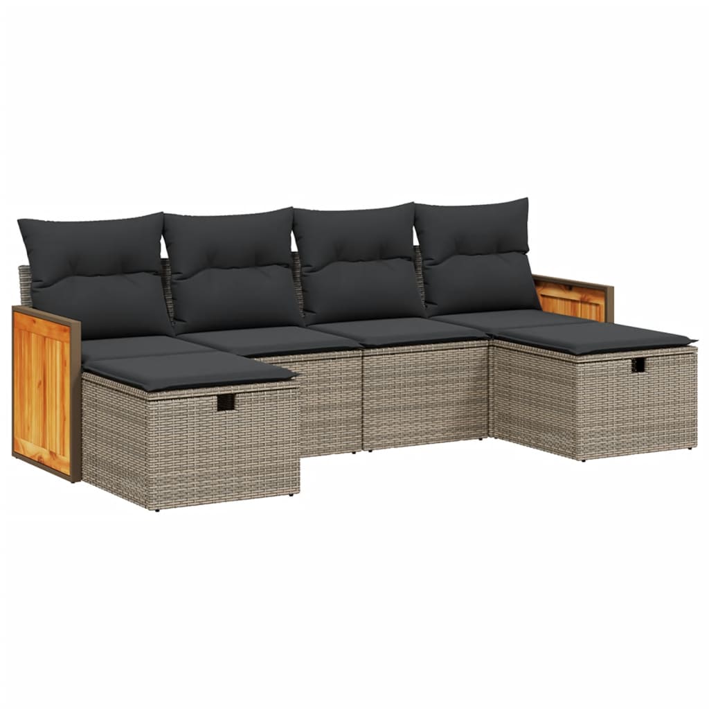 6-dijelni set vrtnih sofa od poliratana s jastucima sivi