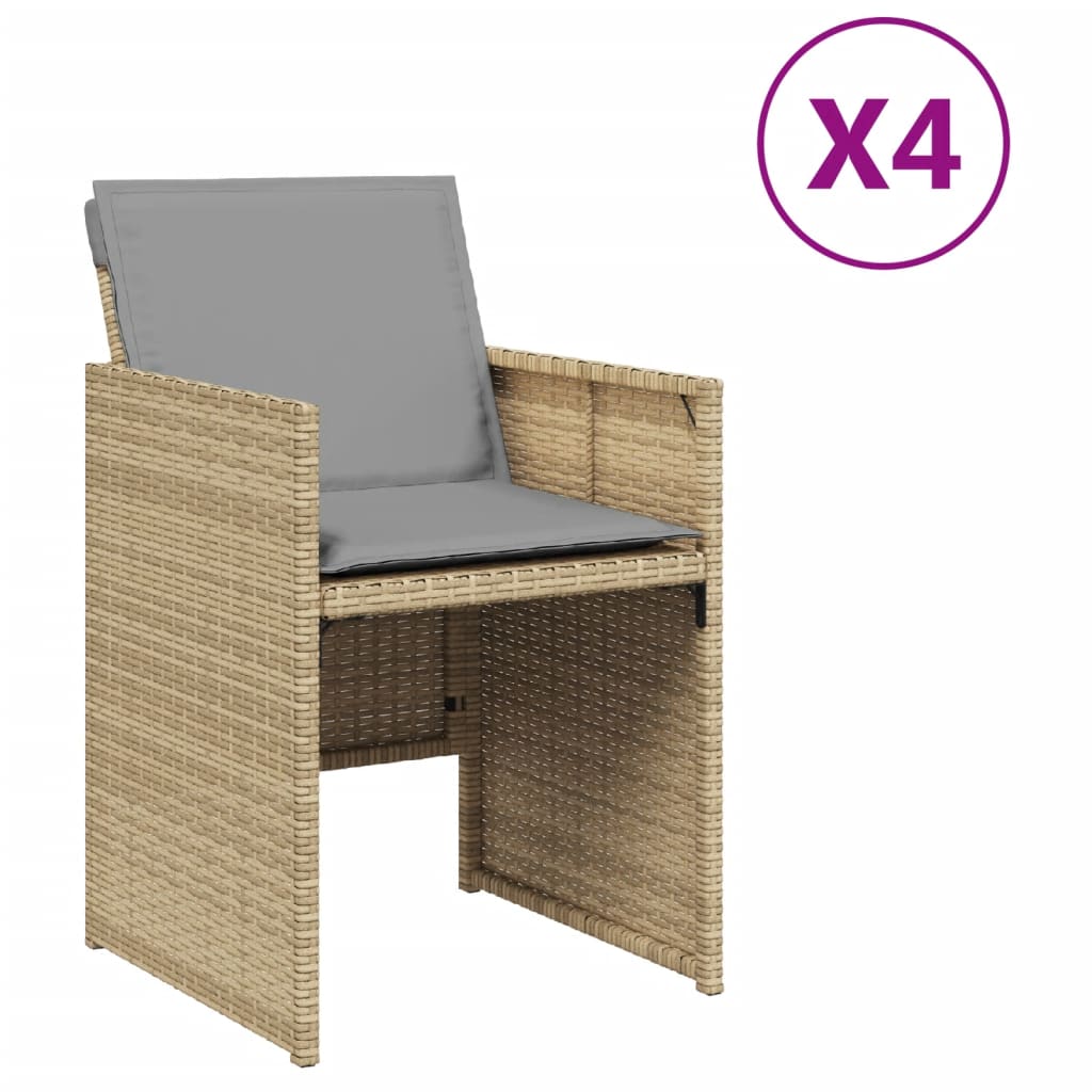 Vrtne stolice s jastucima 4 kom miješane bež boje od poliratana