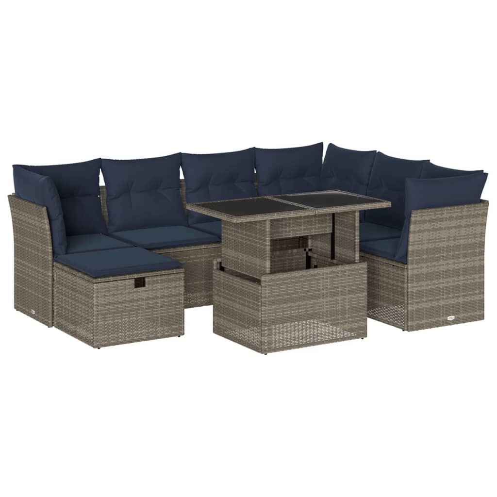 Vrtni set od 8 dijelova s jastucima, sivi poliratan