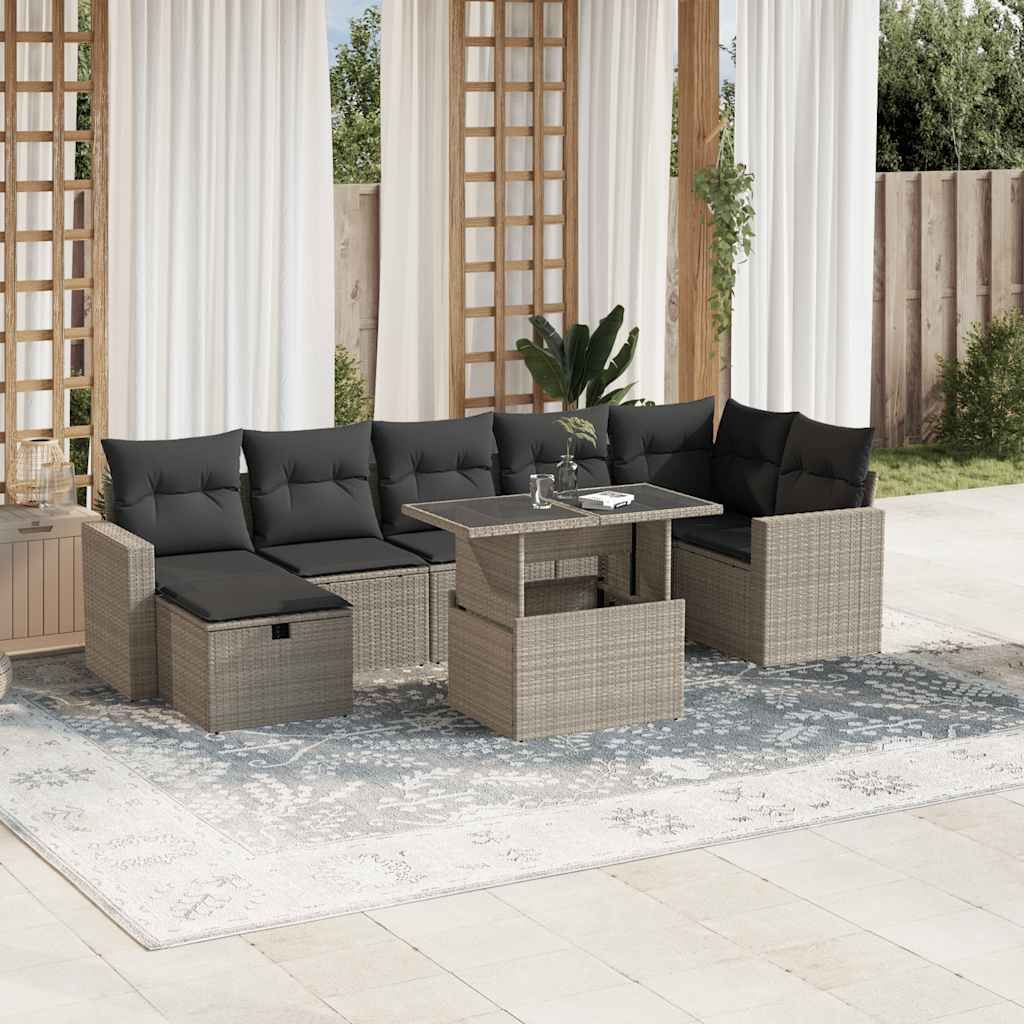 8-dijelni set vrtnih sofa od poliratana s jastucima svjetlosivi